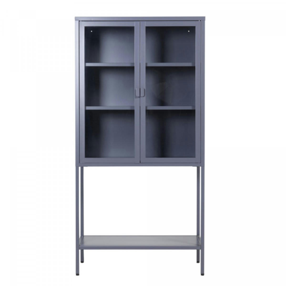 MILTON - Buffet haut avec portes vitrées en métal 150cm gris