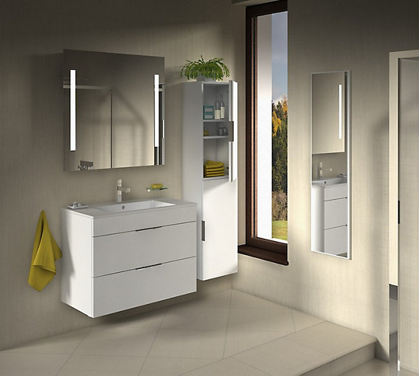 Lot de 4 Meubles Mia 59x61x39,5 cm avec miroir, lavabo et éclairage LED, Cordoba (MIASET60C-GVP04)