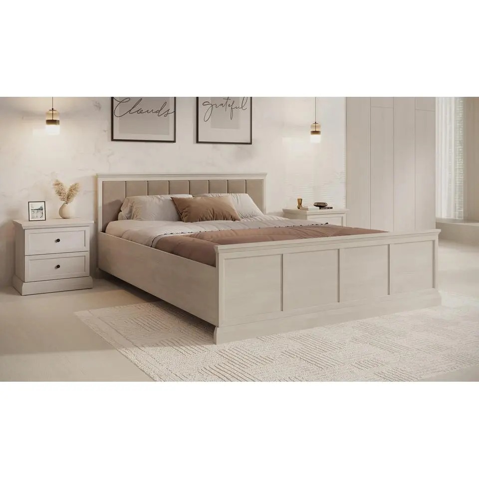 Meubella - Tweepersoonsbed Leroy - Wit eiken - 160x200 cm