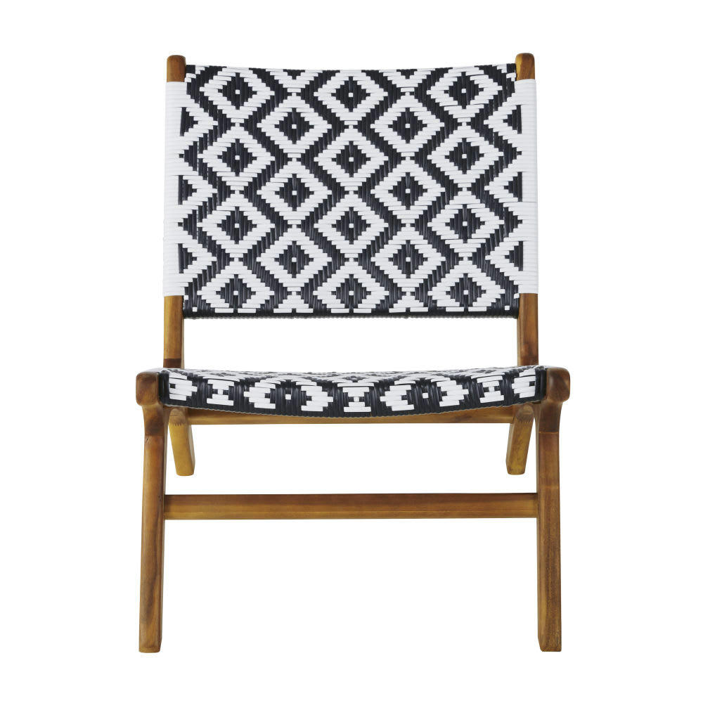 Nairobi Business - Fauteuil professionnel en acacia massif et résine tressée noire et blanche