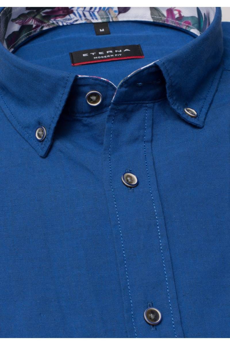 ETERNA Modern Fit Leinenhemd blau, Einfarbig