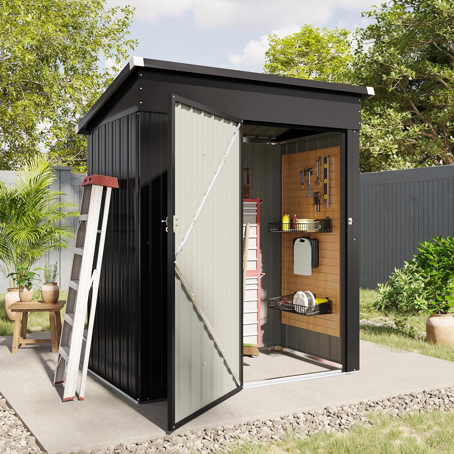 6.2x4 FT Shed Outdoor Storage Shed Metal Garden Shed with Lockable Doors  Slooping Roof Tool Shed Bike Shed for Backyard, Patio, Poolside (Brown)(10'x12'/Brown)