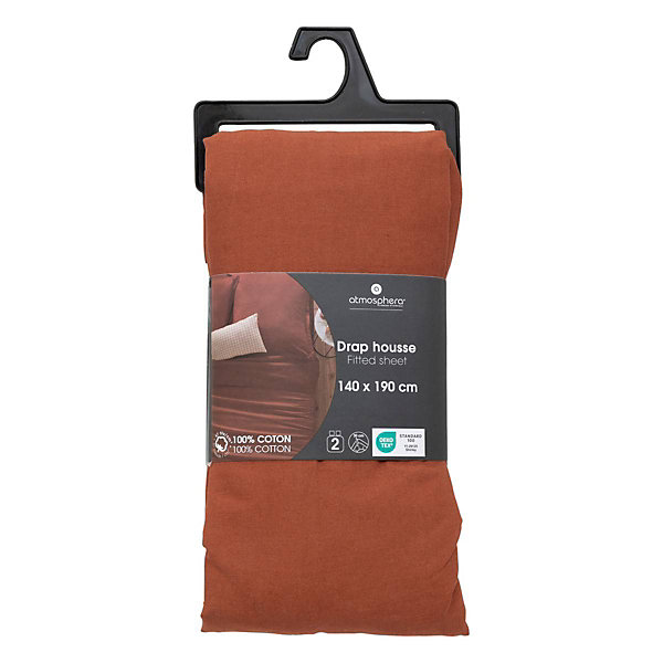 Drap-housse Carina en coton 140x190cm rose terracotta - Atmosphera