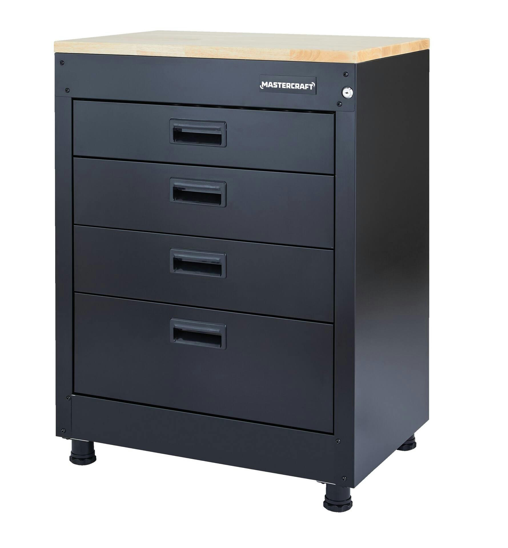 Mastercraft 4-Drawer Wooden Top Base Storage Cabinet, Black Series, 28 x 18 x 37-in
