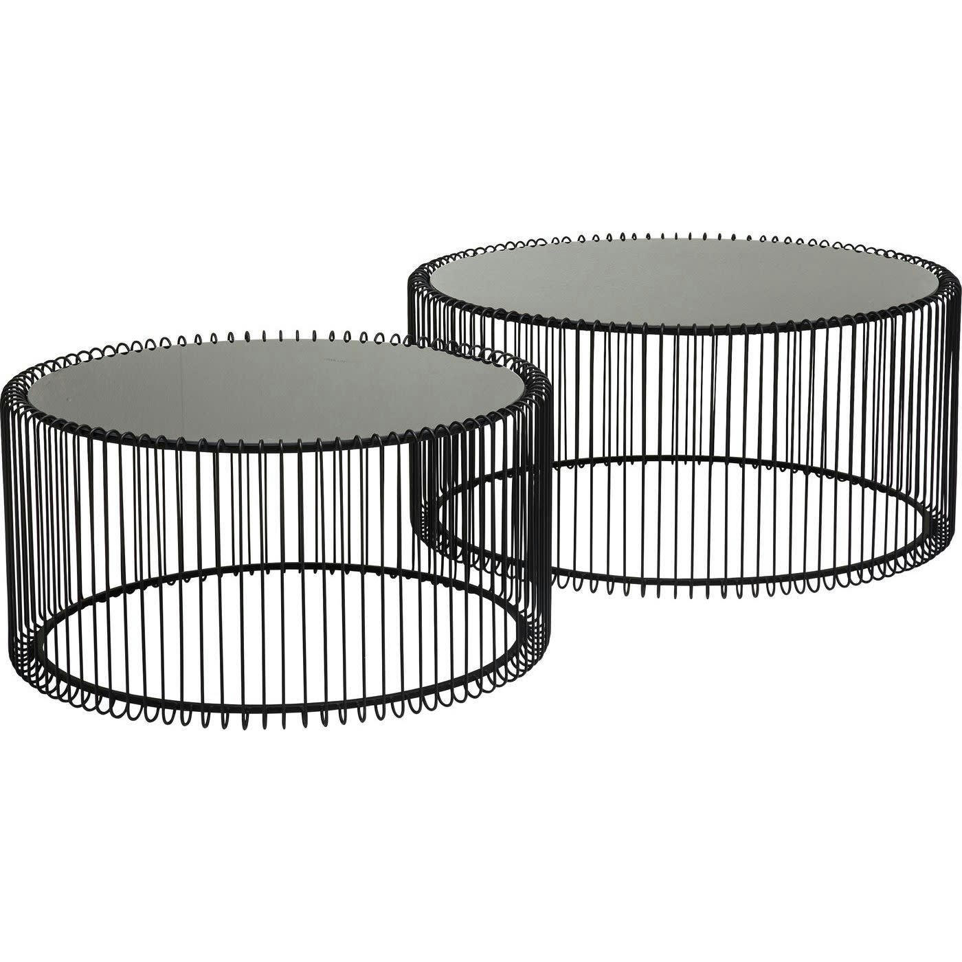 WIRE - 2 tables basses rondes en acier noir et verre