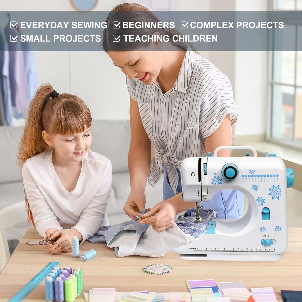 Sewing Machine for Beginners, Starter Safe Sewing Machine For Grandmother, Granddaughter, Adults, 505 New Upgraded Pro Sewing Machines with Extension Table -7 Presser Feet, Foot Pedal