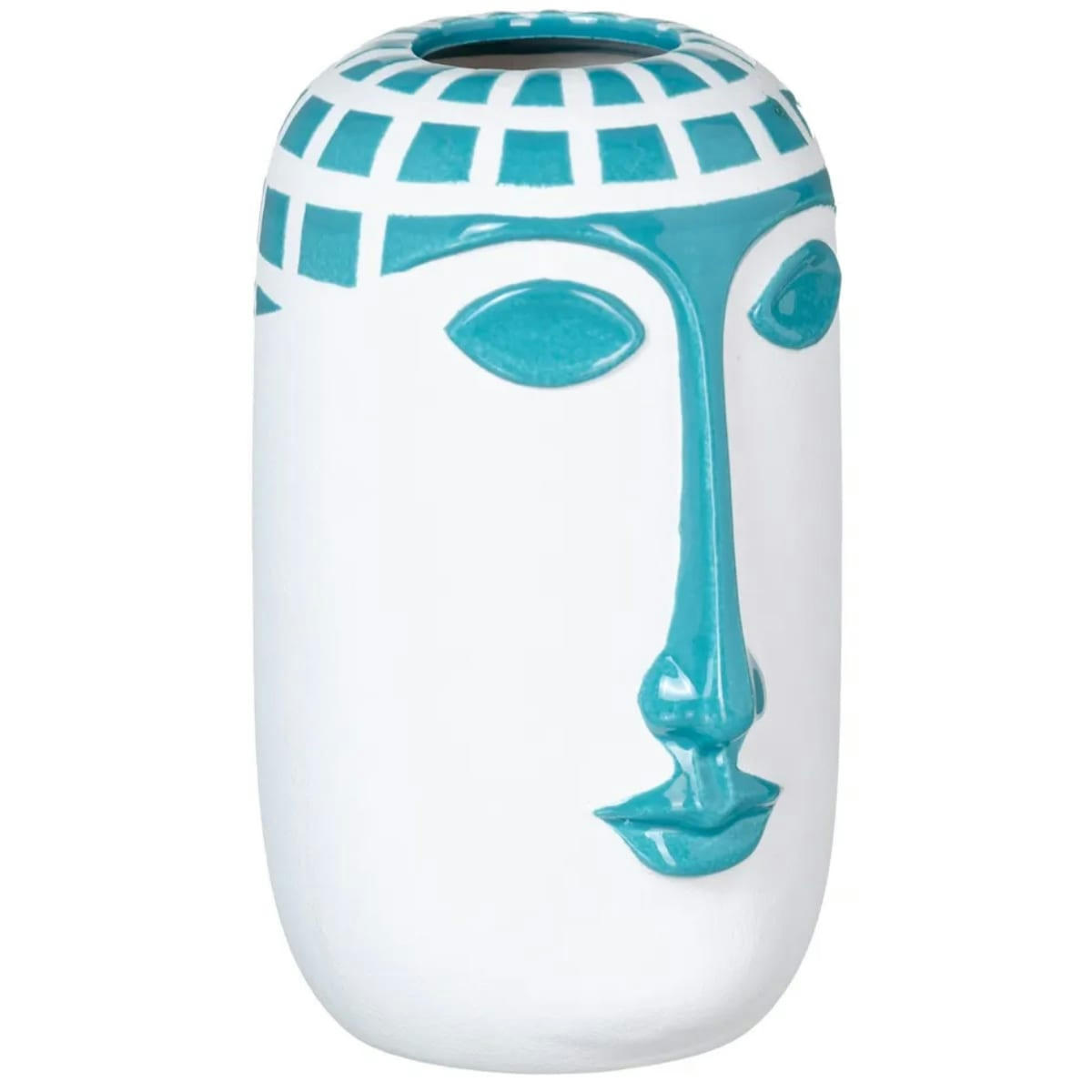 - Vase Visage en céramique Blanc et Bleu