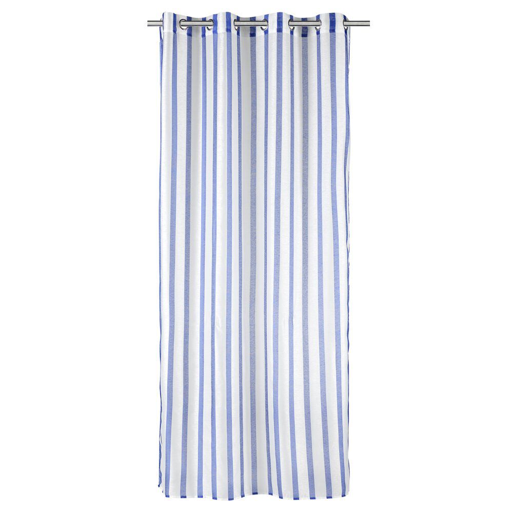 Voilage à oeillets 140x240cm polyester bayadère rayures blanc et bleu