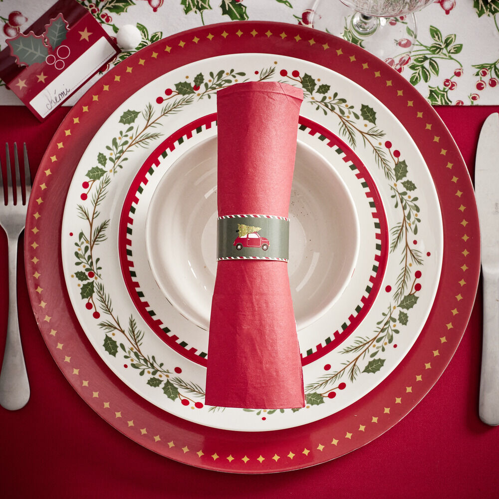 Rond de serviette en zinc motif No&euml;l traditionnel Ø5cm 4 pièces