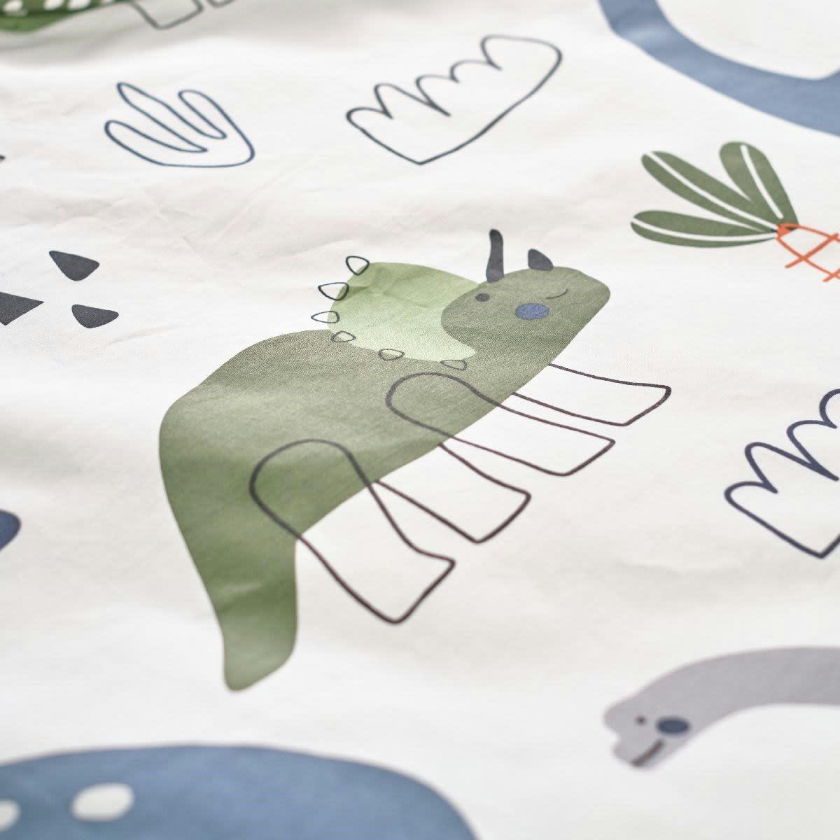 HAPPY DINO - Parure de lit imprimé en coton vert 140x200