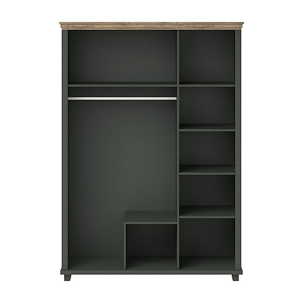 Armoire 150x220 avec 3 portes et 2 tiroirs. Coloris vert kaki et chene. Collection ASSIA