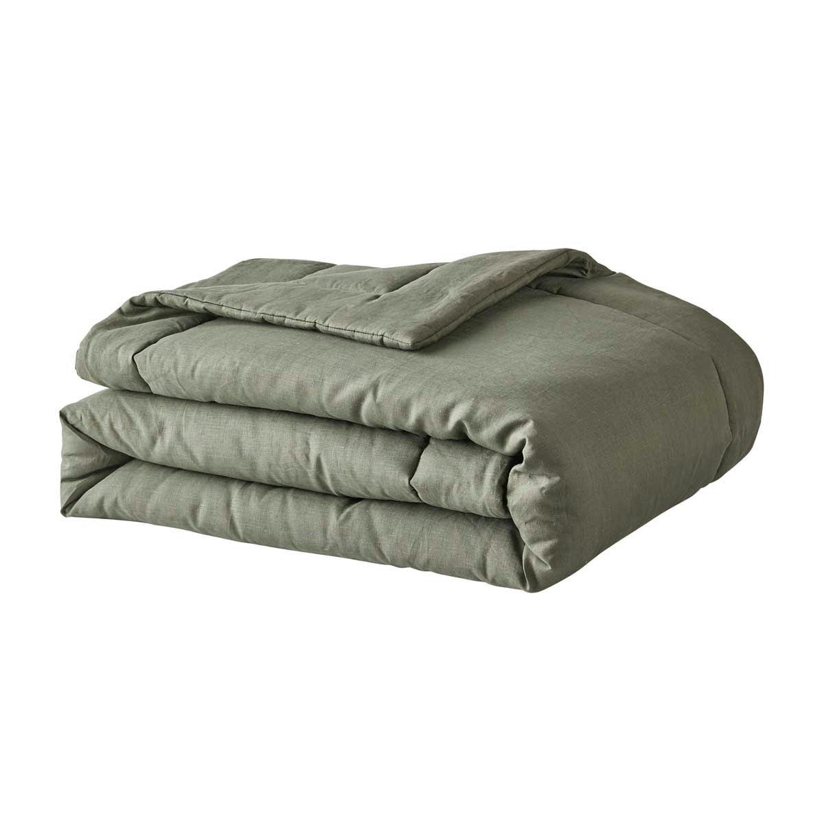 ROMARIN - Couvre-lit uni en lin vert 130x200