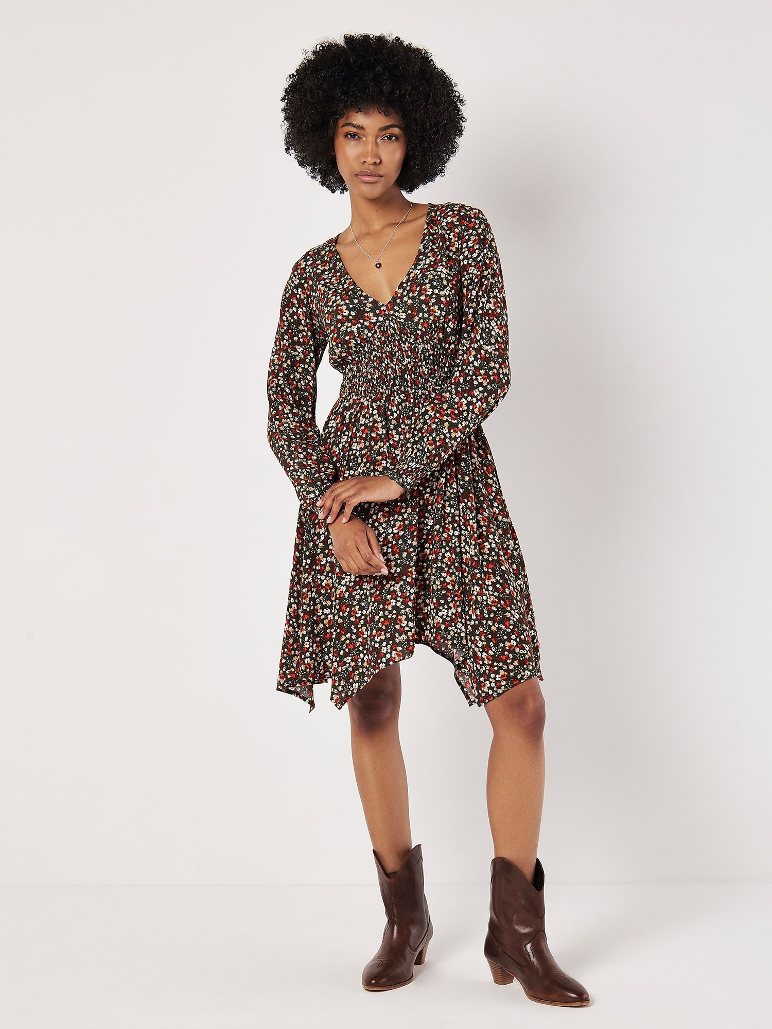 Apricot Ditsy Floral Smocked Mini Dress
