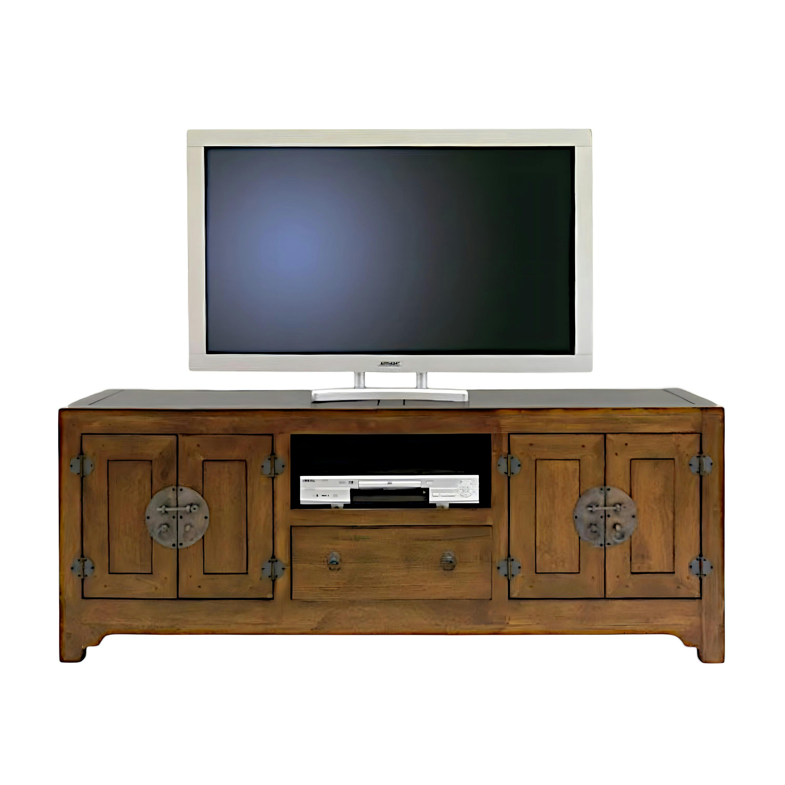 Meuble TV chinois asiatique 4 portes 1 tiroir hévéa 160cm MAORI