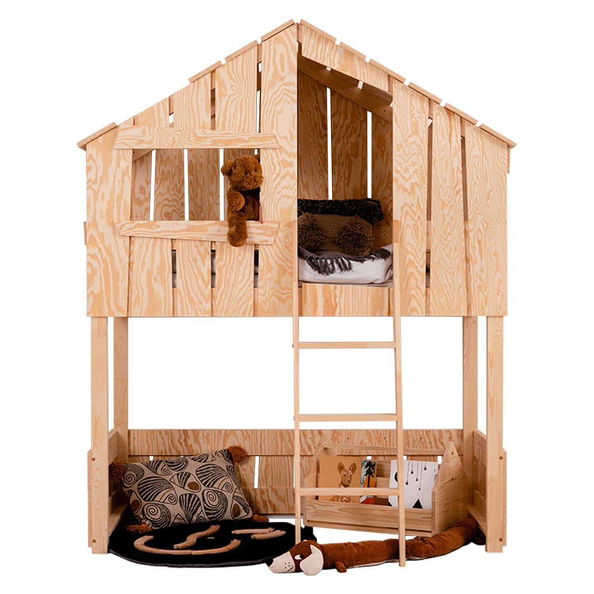 TYLER - Lit cabane mi-hauteur 90x190 sommier inclus naturel