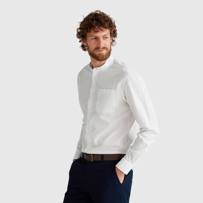 Striped Mandarin collar shirt