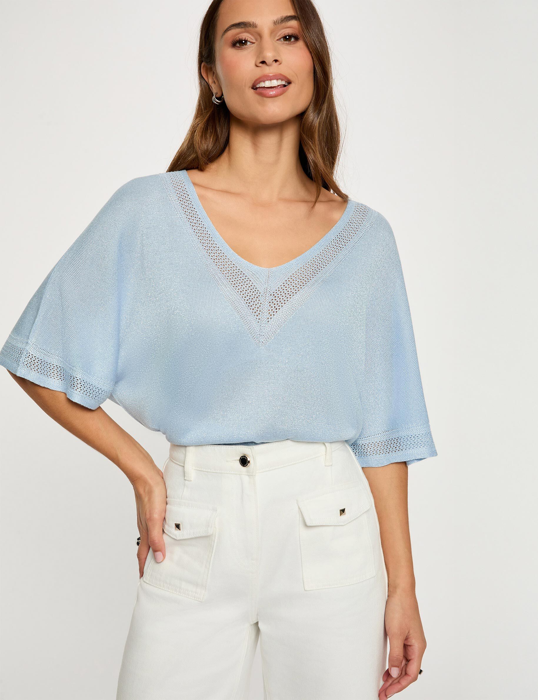Jumper V-Neck Short Sleeves Sky Blue Women