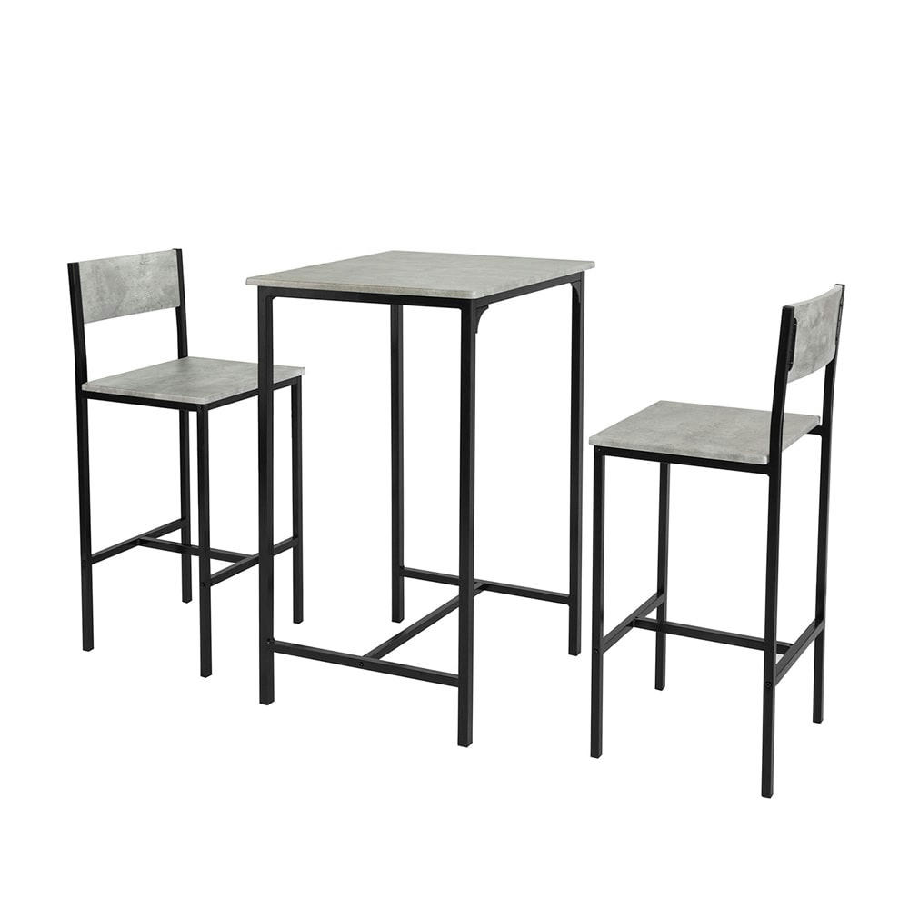 - Ensemble table de bar + 2 chaises -pieds effet bois et métal noir