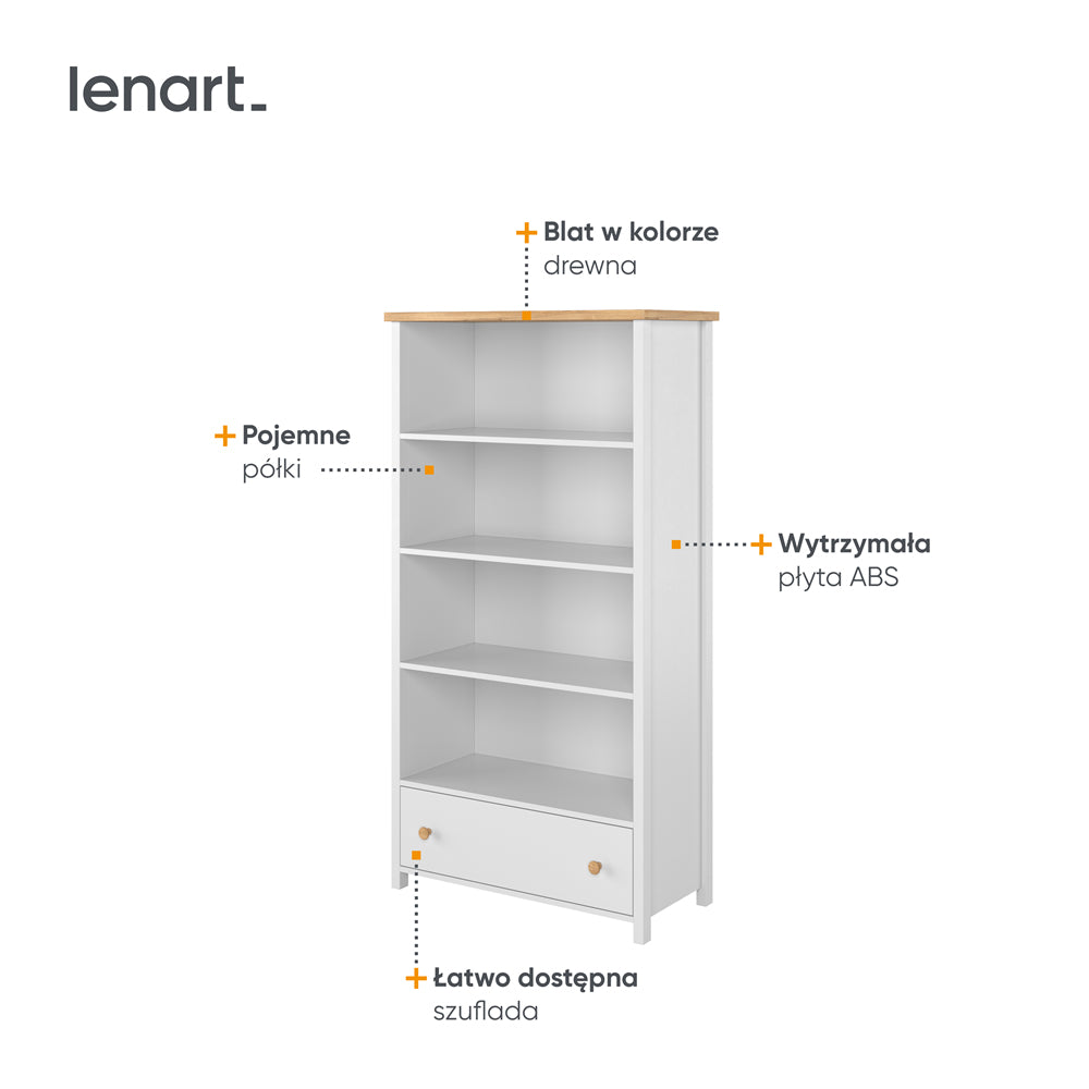 by fonQ Havin Boekenkast met Lade - Wit / Nash Eiken