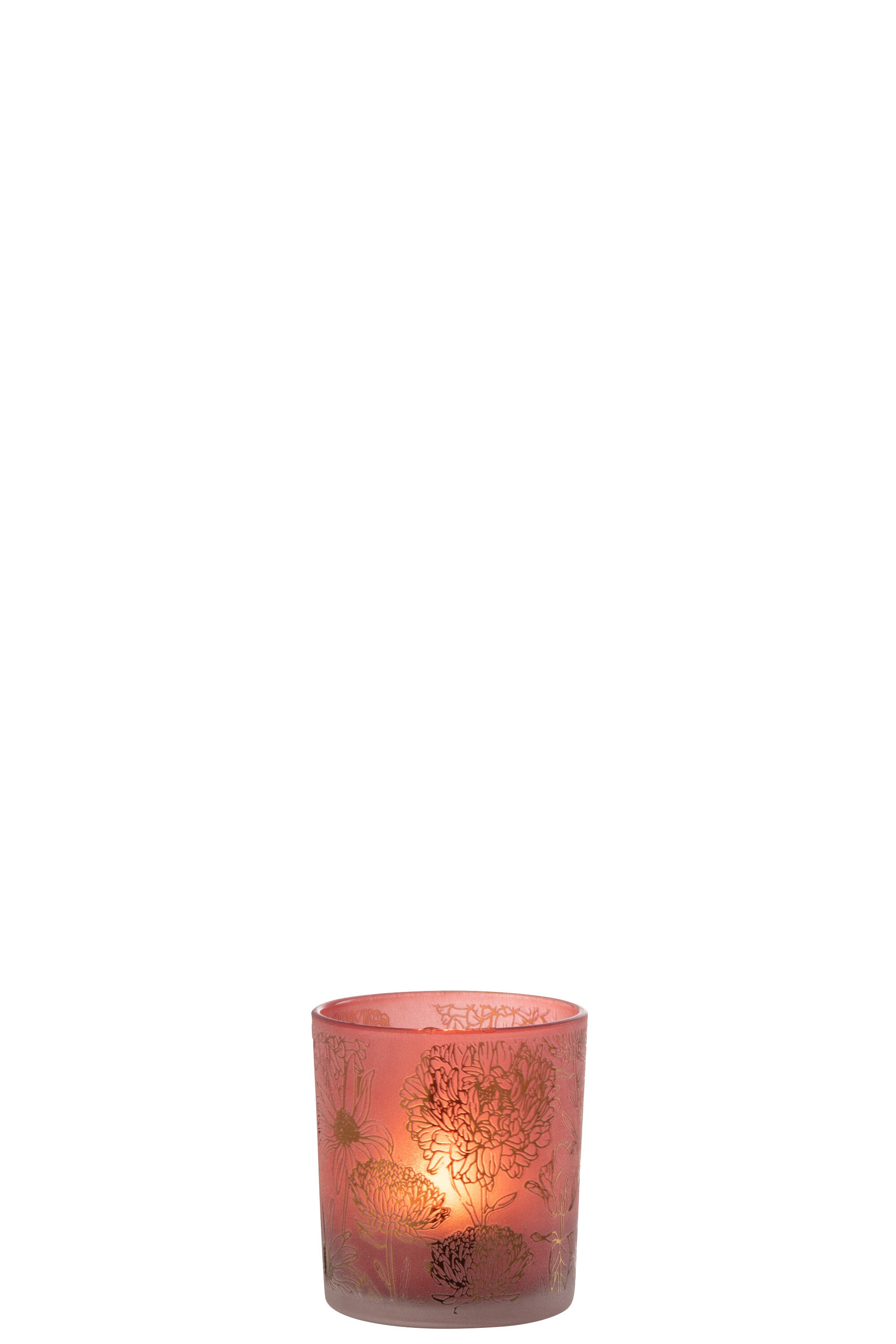 J-Line windlicht Bloemen - glas - rood/goud - small