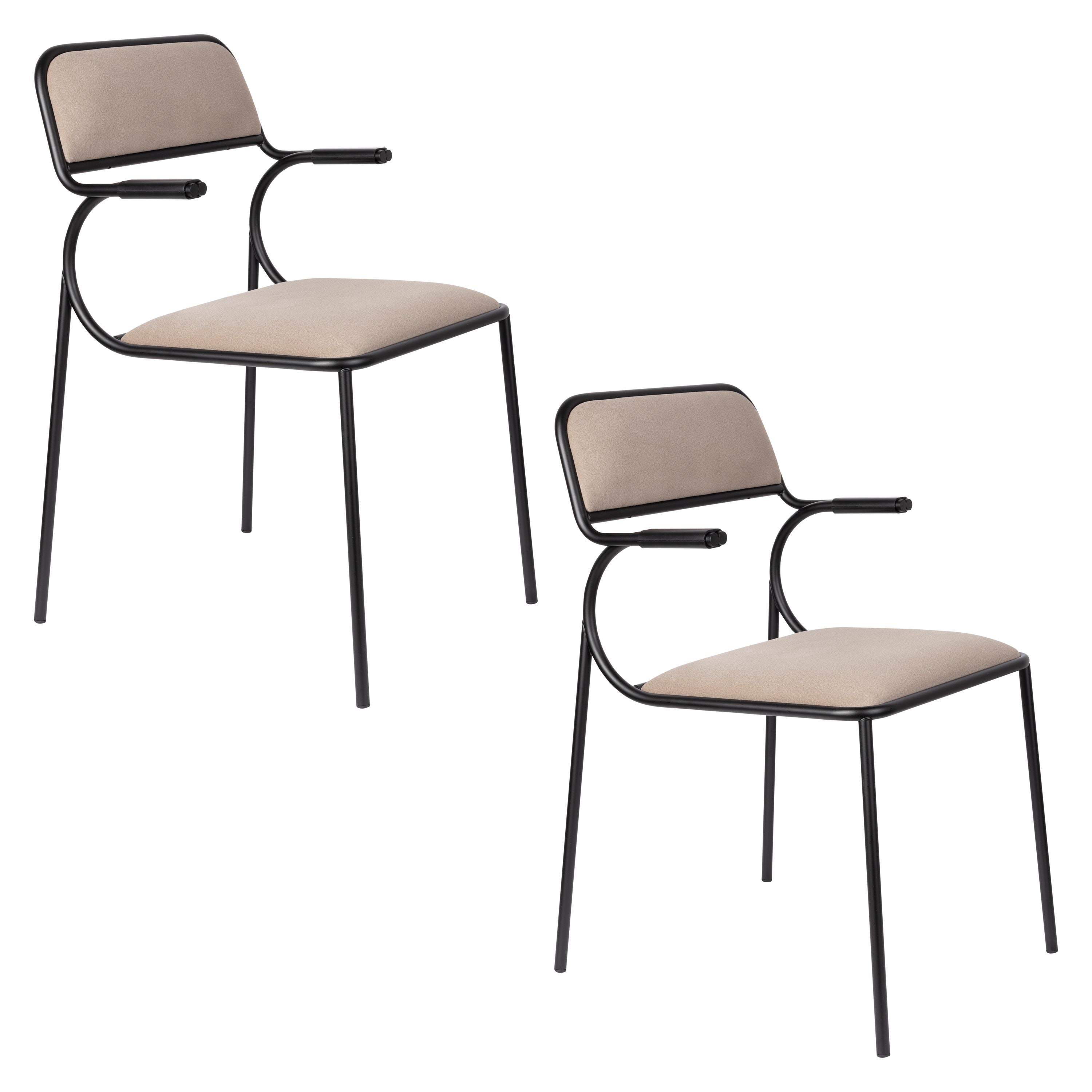 Zuiver Alba Eetkamerstoelen armleuning Zwart/Beige - Set van 2