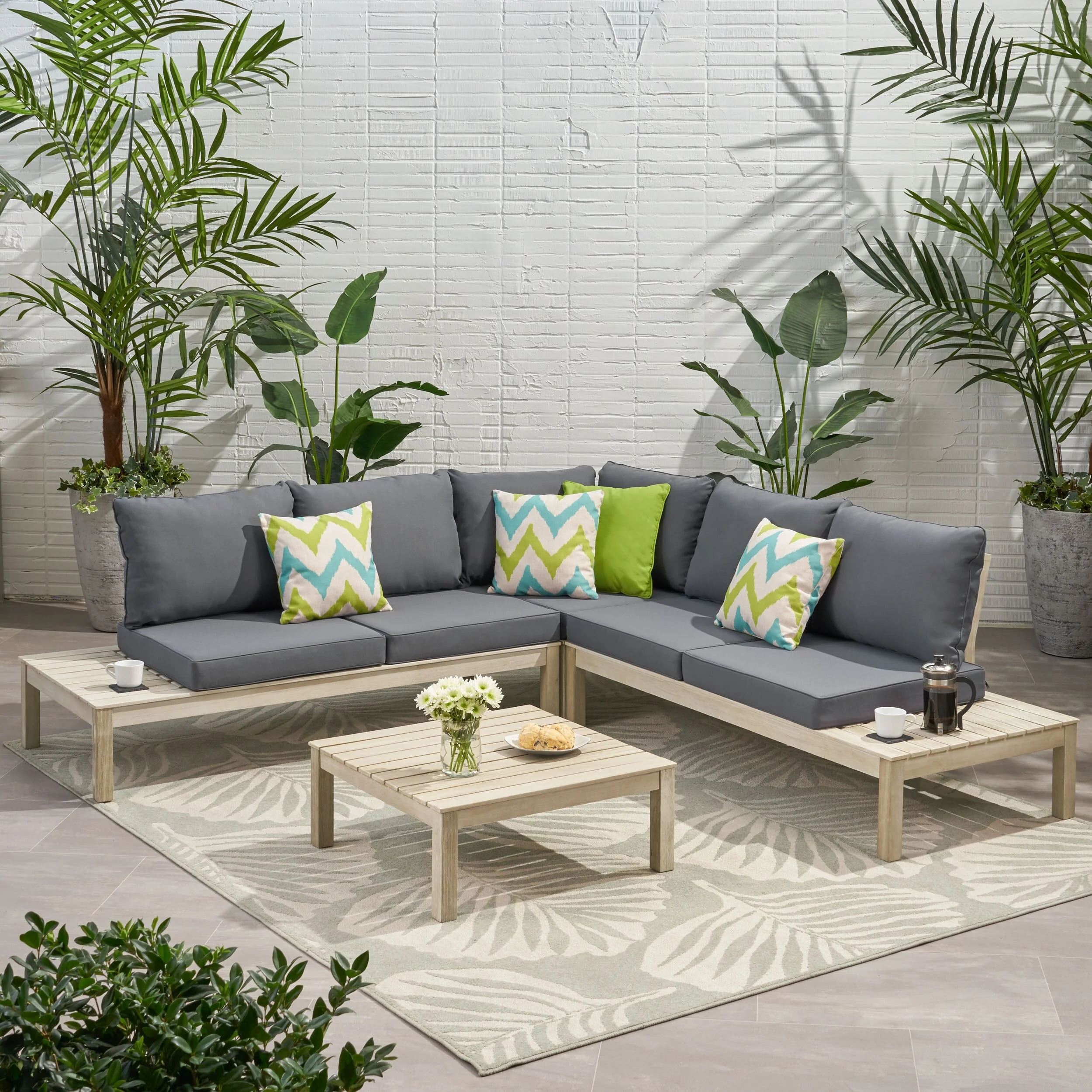 Arlington 5-seat Acacia Sectional Sofa Set by Christopher Knight Home
