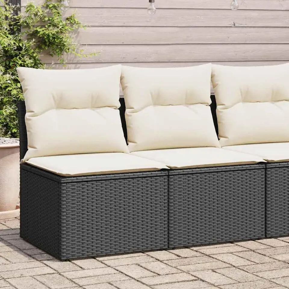 vidaXL Loungebank 2 zits met cr&egrave;me kussens poly rattan - Zwart 110x62x69 cm