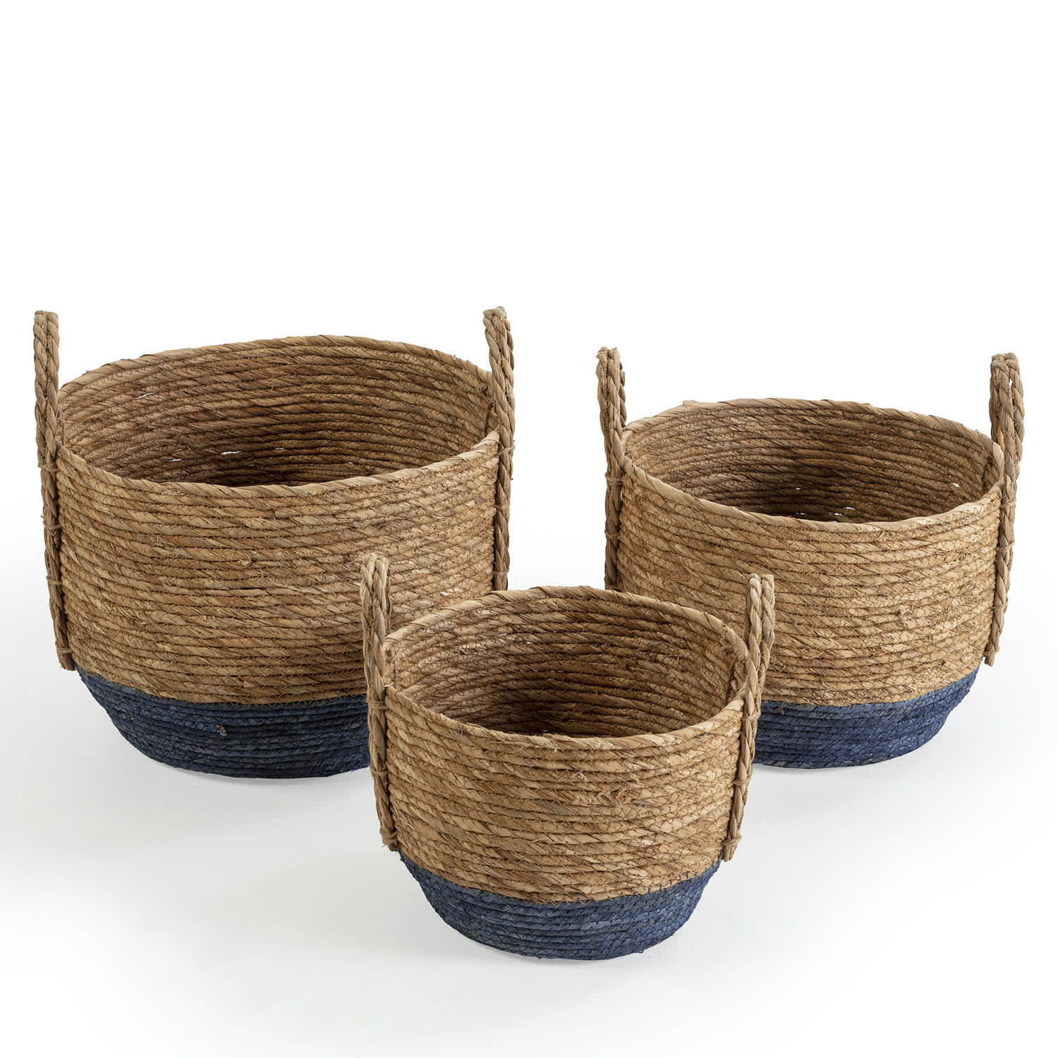 IRIA - Set de 3 paniers fibre naturelle, bleu/naturel