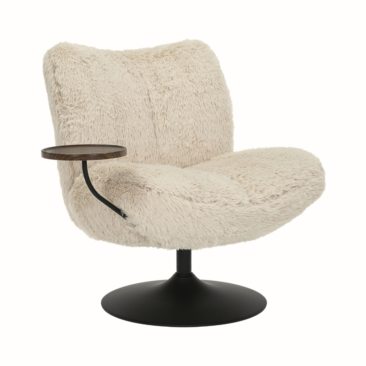 DÉJA Living Draaifauteuil Morten - Taupe Fluffy/Zwart - Incl. Tafeltje