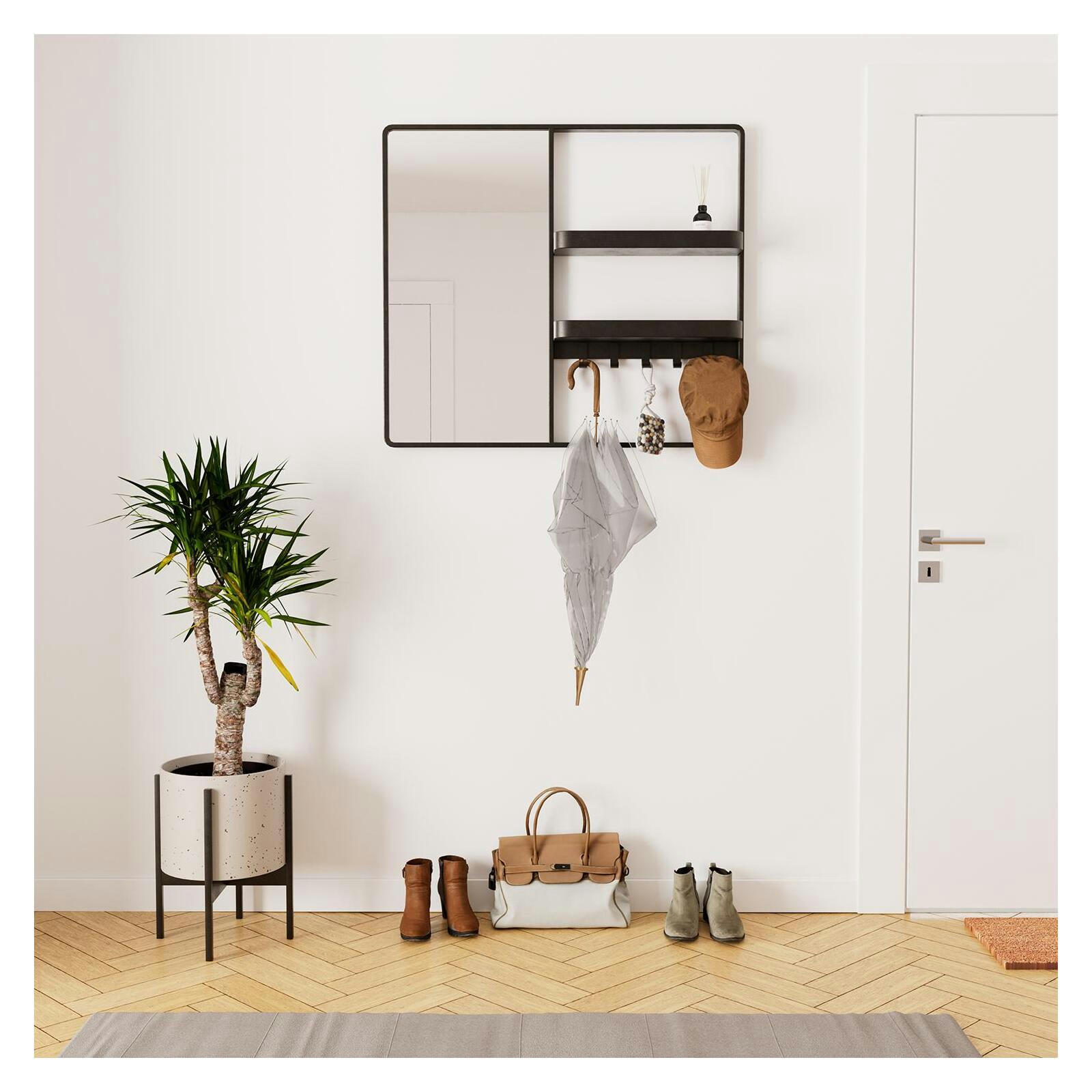 WILKO - Miroir d'entrée en métal noir L90 x H80 cm