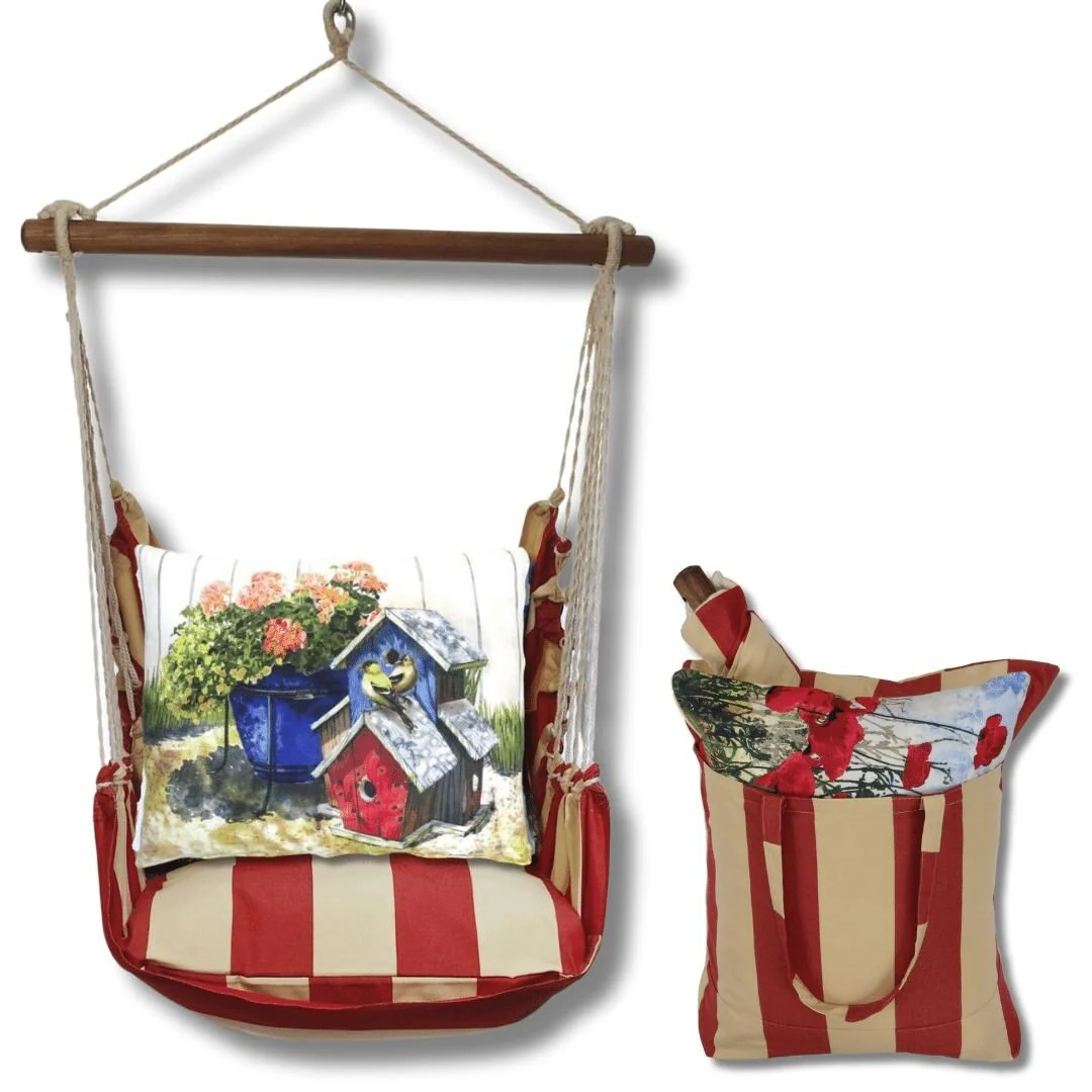 Magnolia Casual Swing Set 4 piece - Americana Stripe w/ Birdhouses & Flowers