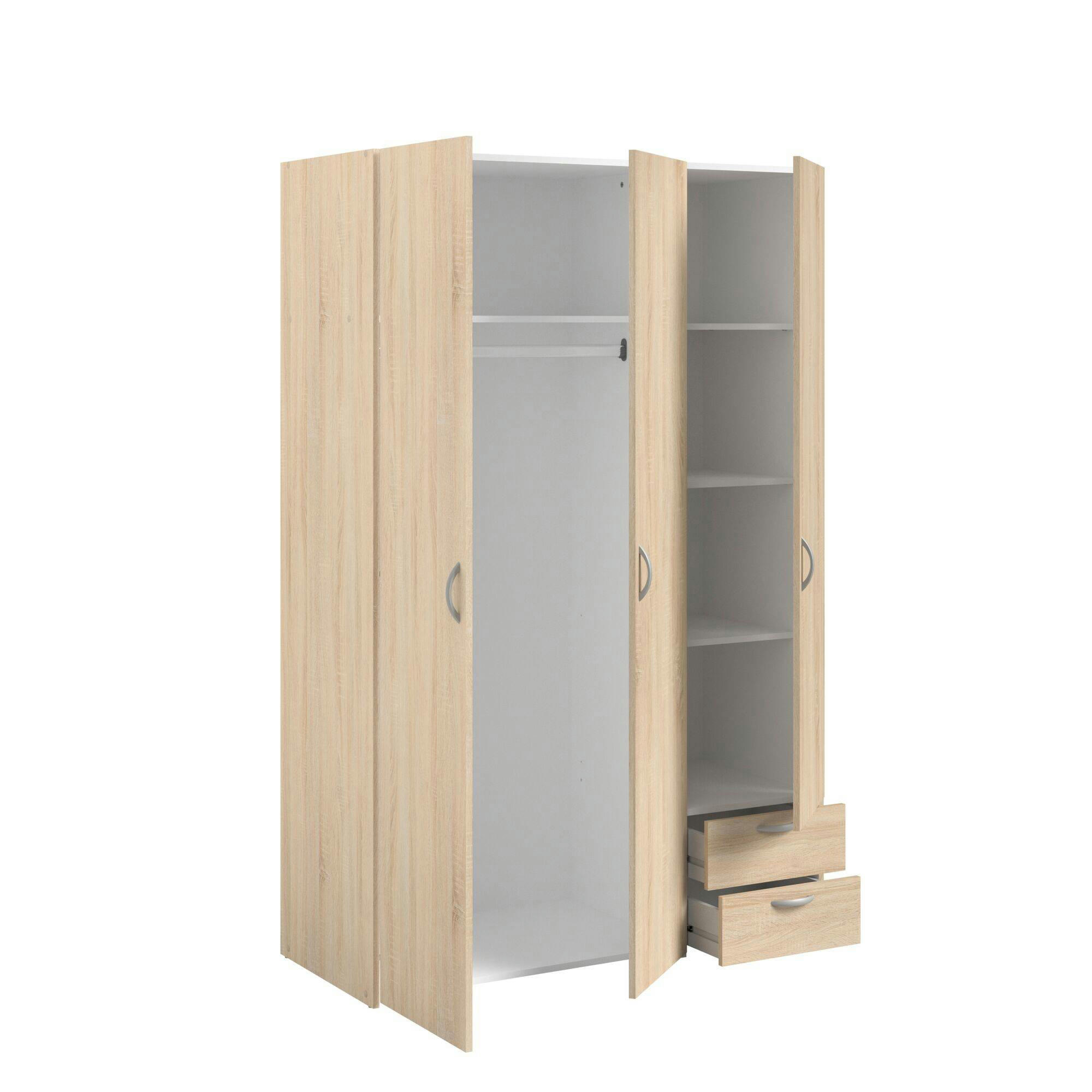 PRIYA - Armoire 3 portes 2 tiroirs effet bois