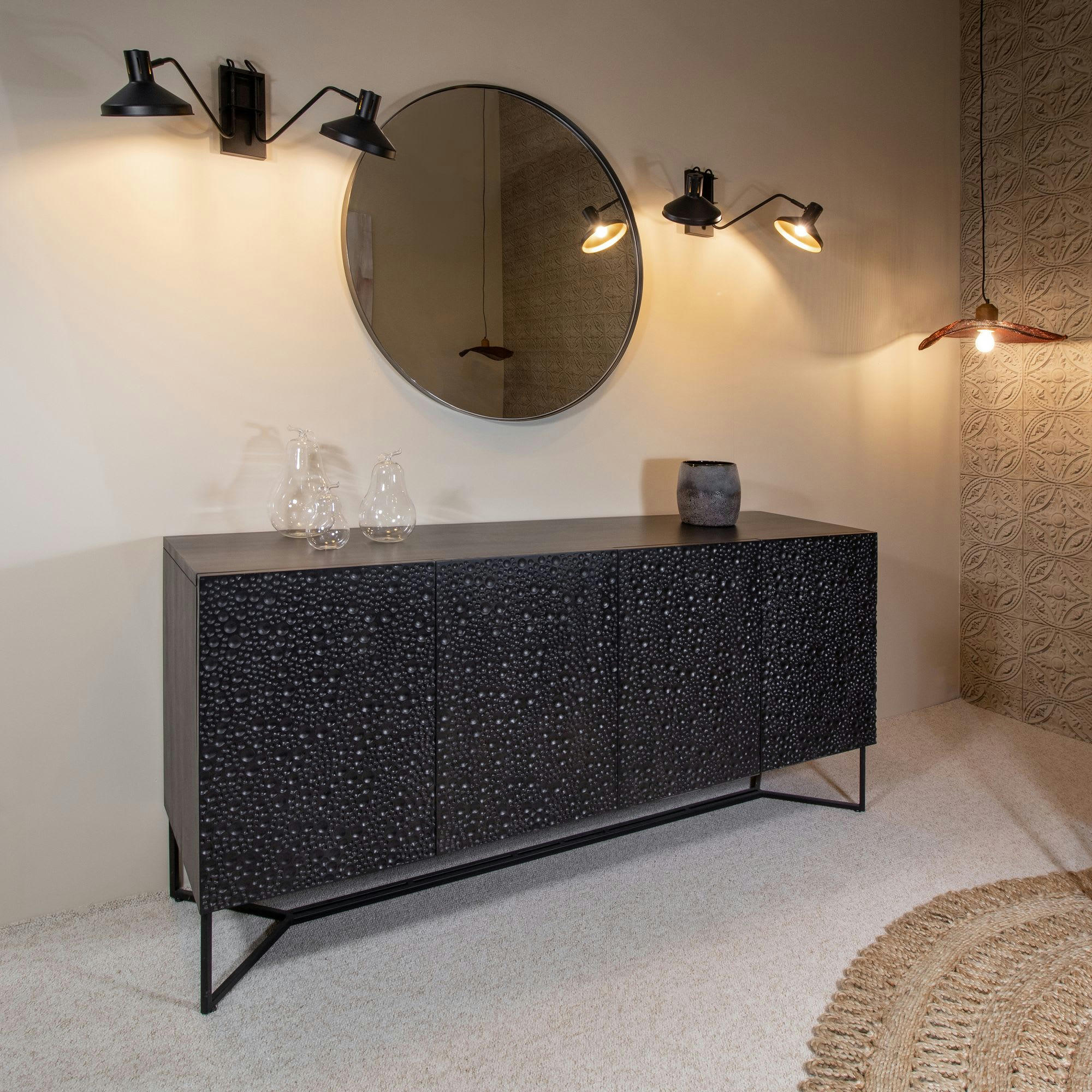 CLYDE - Bahut 4 portes en bois de manguier noir