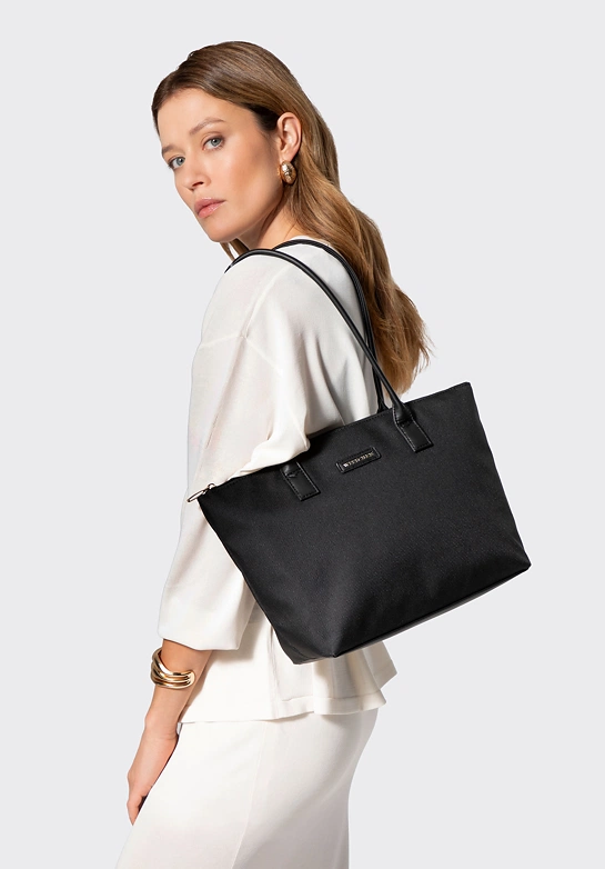 Torebka damska shopper na ramię z zamkiem czarna