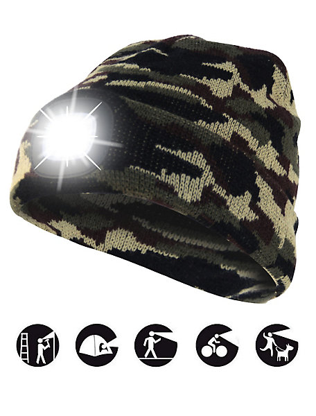 LIGHTHOUSE : Bonnet avec frontale LED rechargeable. Camouflage