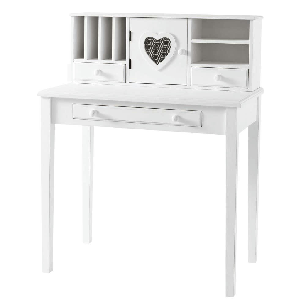 Valentine - Bureau secrétaire 1 porte 3 tiroirs blanc