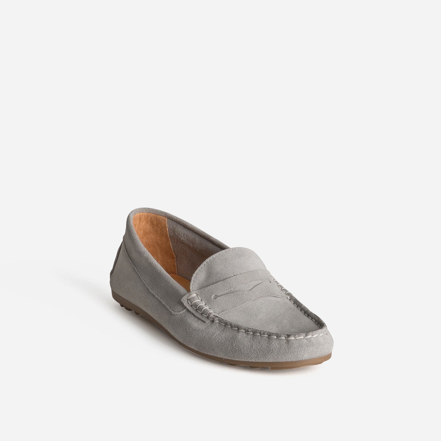 Mocassin gris cuir velours