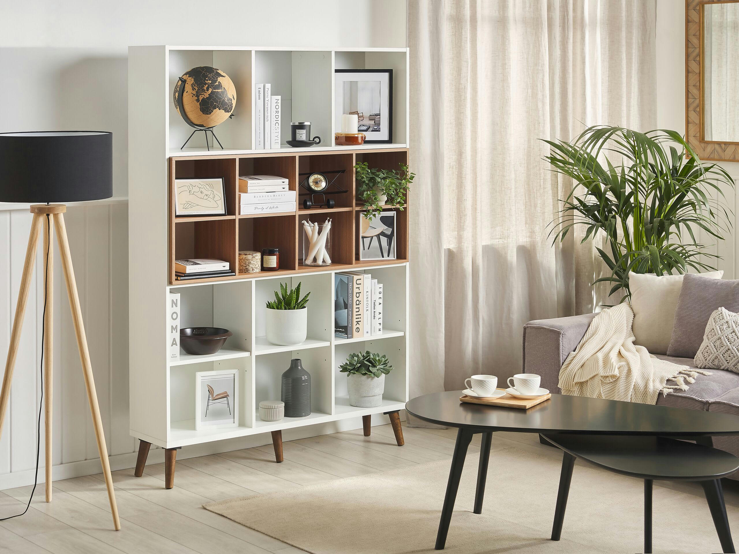 ALLOA - Bibliothèque avec 17 compartiments blanc et marron