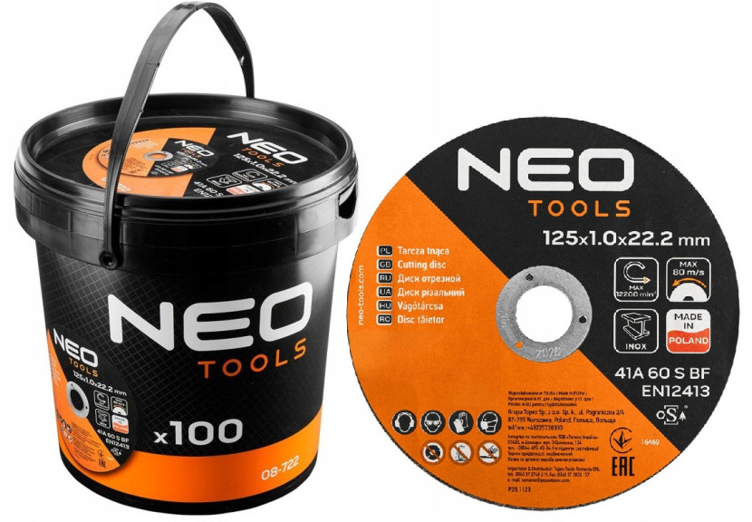 Tarcze tnące do metalu 125x1x22,2 100 sztuk w wiaderku NEO
