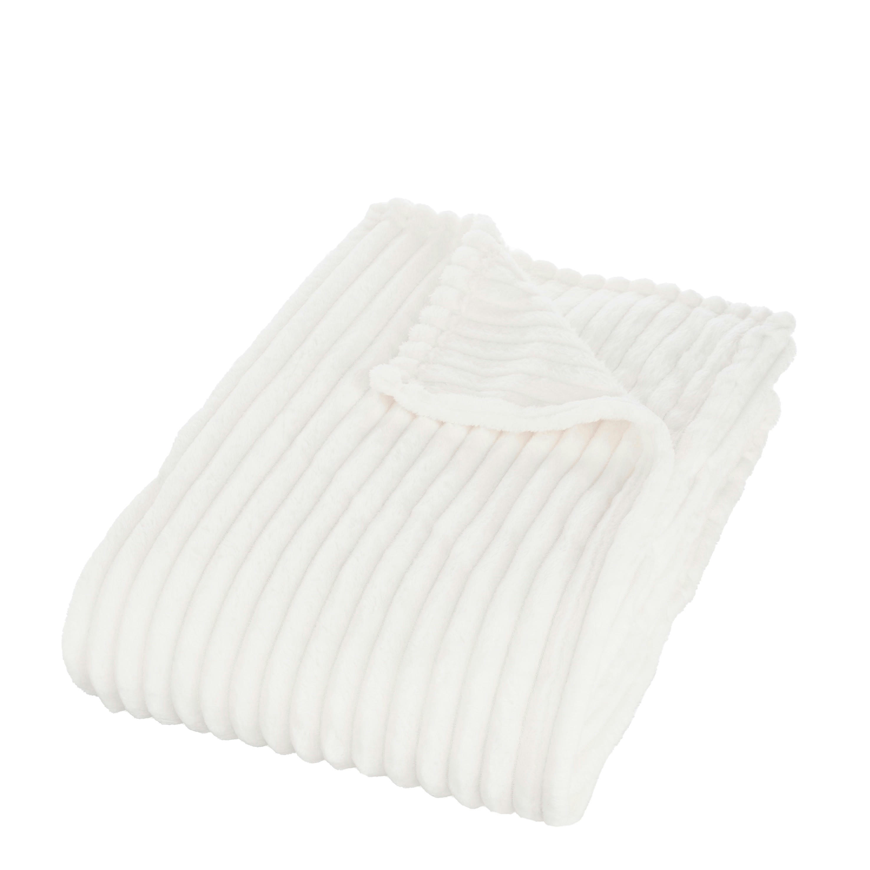 LORENS - Plaid polaire en polyester blanc cassé 180x130