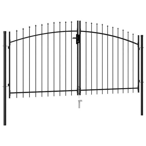 NNEVL Fence Gate Double Door with Spike Top Steel 3x1.5 m Black