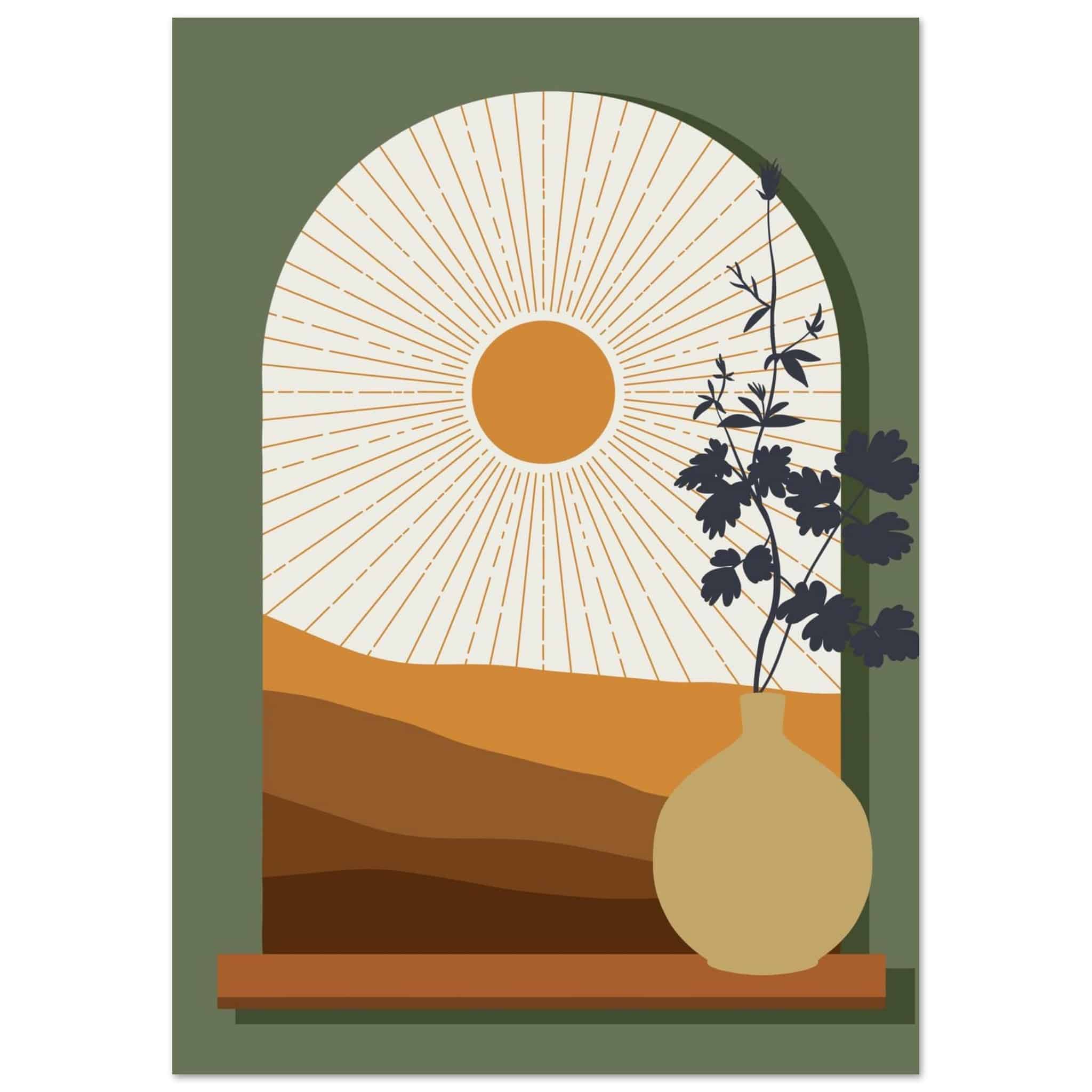 Artfulprints Poster Boho – Sunset window  - A4 21x29.7 cm - Bruin