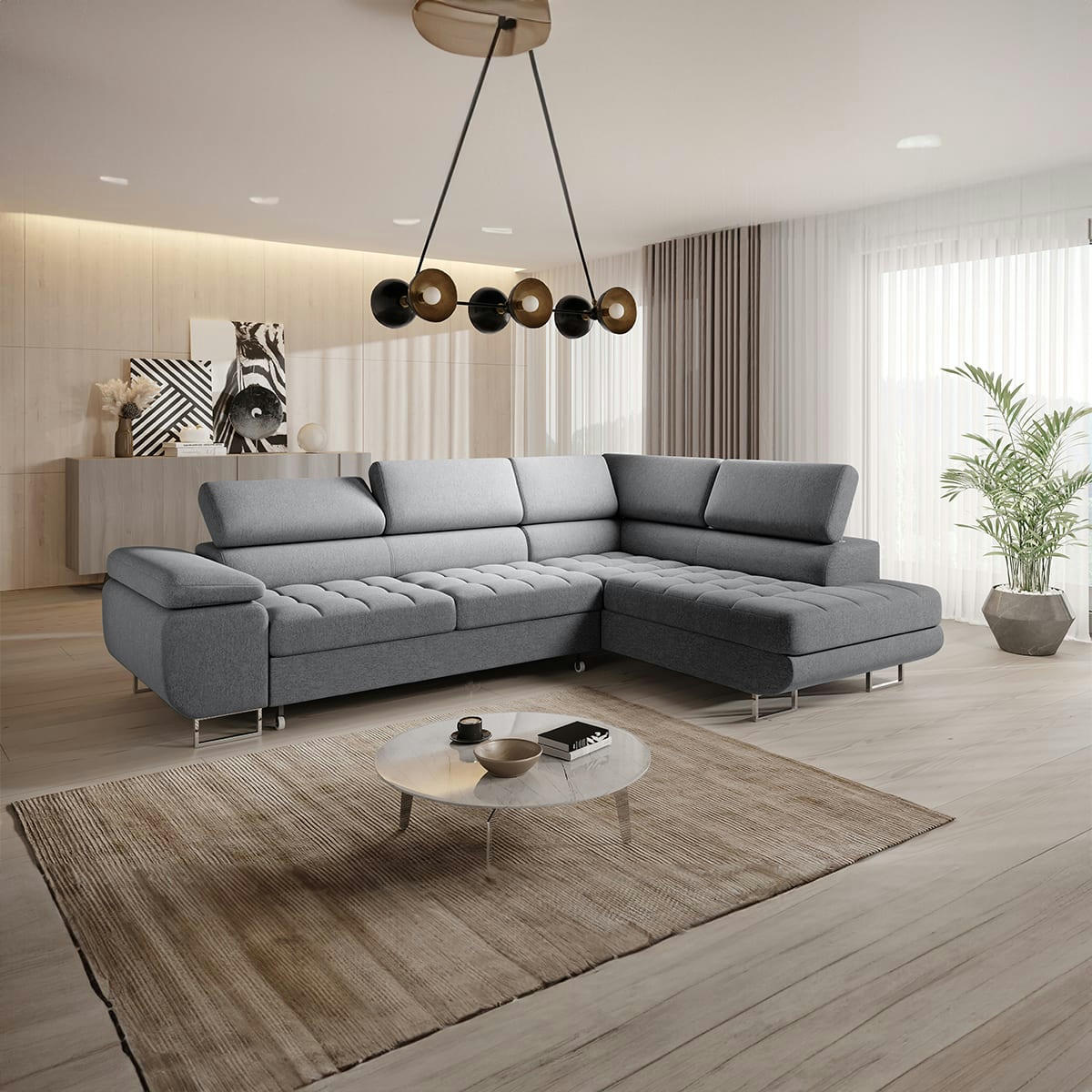 - Canapé d'angle convertible droite 4 places gris anthracite