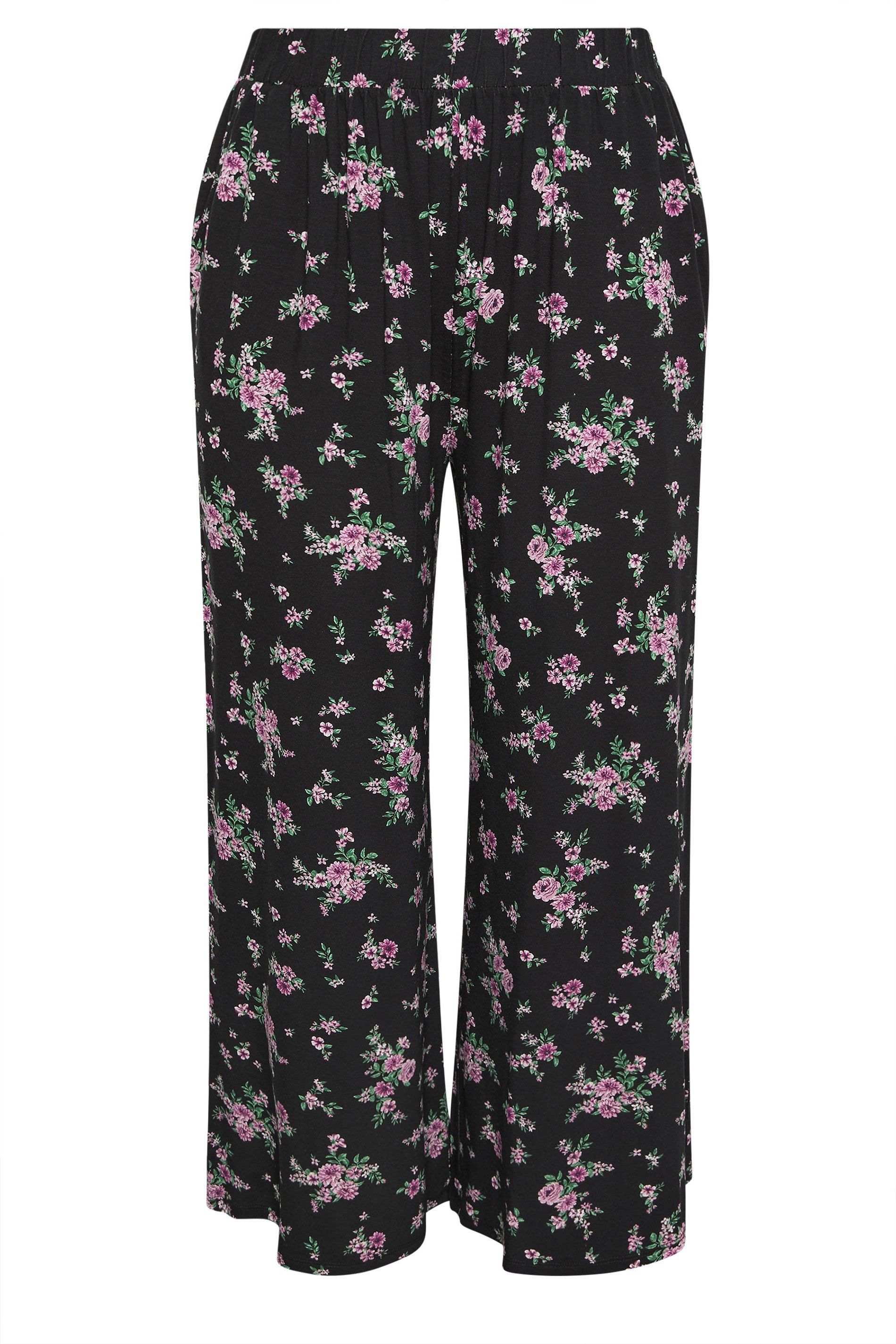 Yours Floral Jersey Wide Leg Trousers