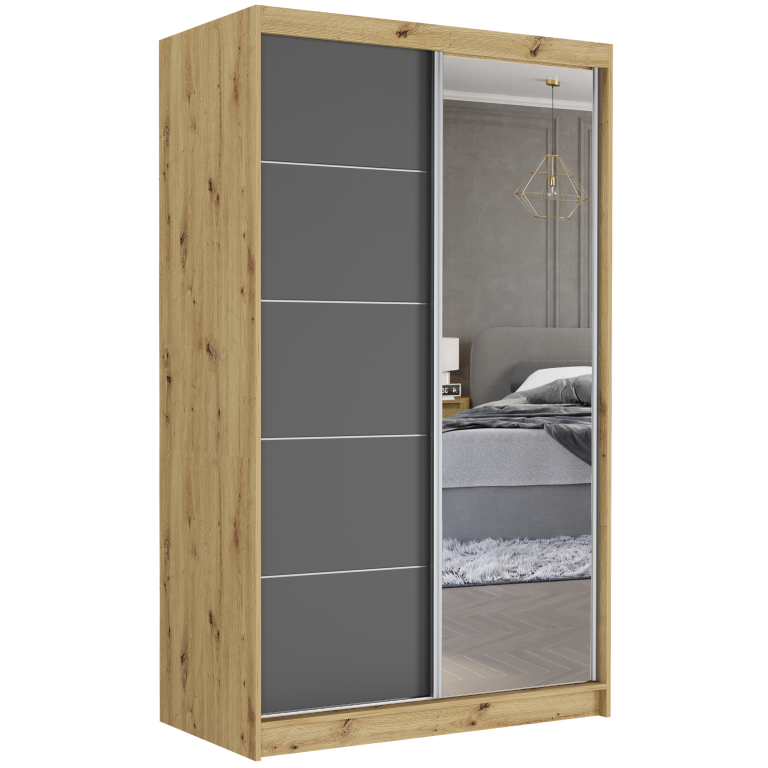 Szafa przesuwna 120 cm z lustrem szprosy FRAMIRE Vega I artisan antracyt