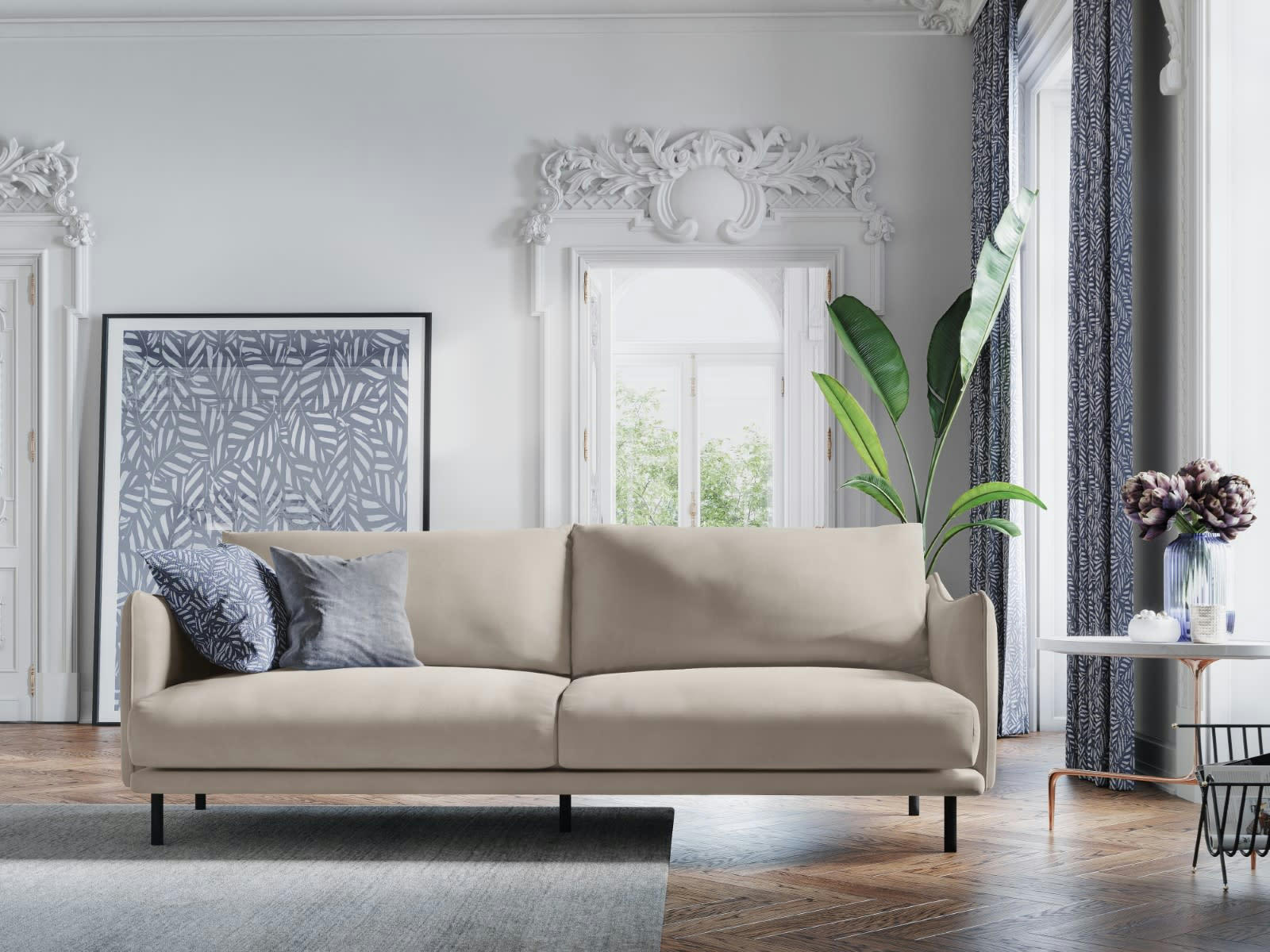 PARIS - Canapé 4 places en Velours Beige