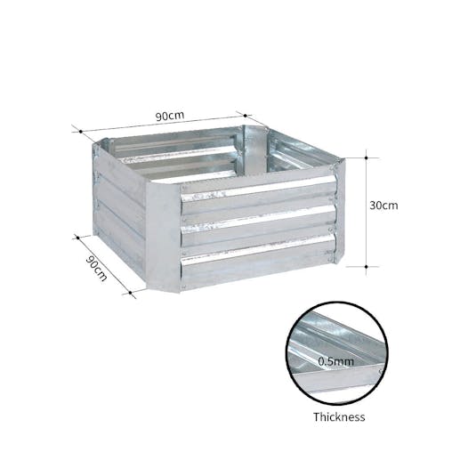 SOGA 90cm Square Galvanised Raised Garden Bed Vegetable Herb Flower Outdoor Planter Box