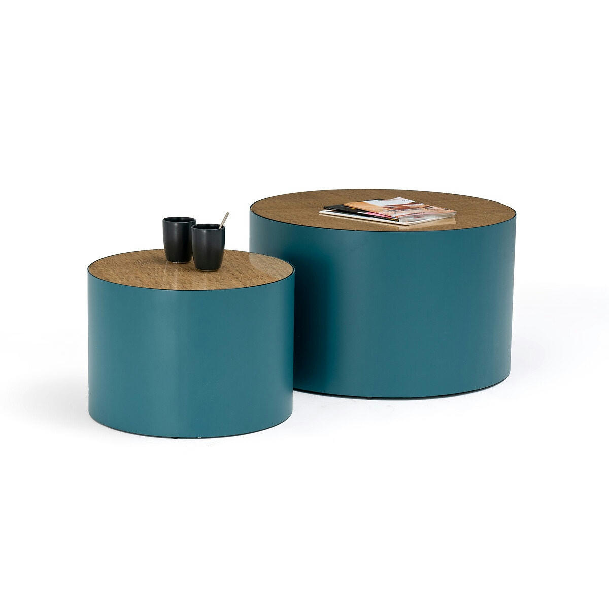 Lot de tables basses métal acier et cannage, Rimel