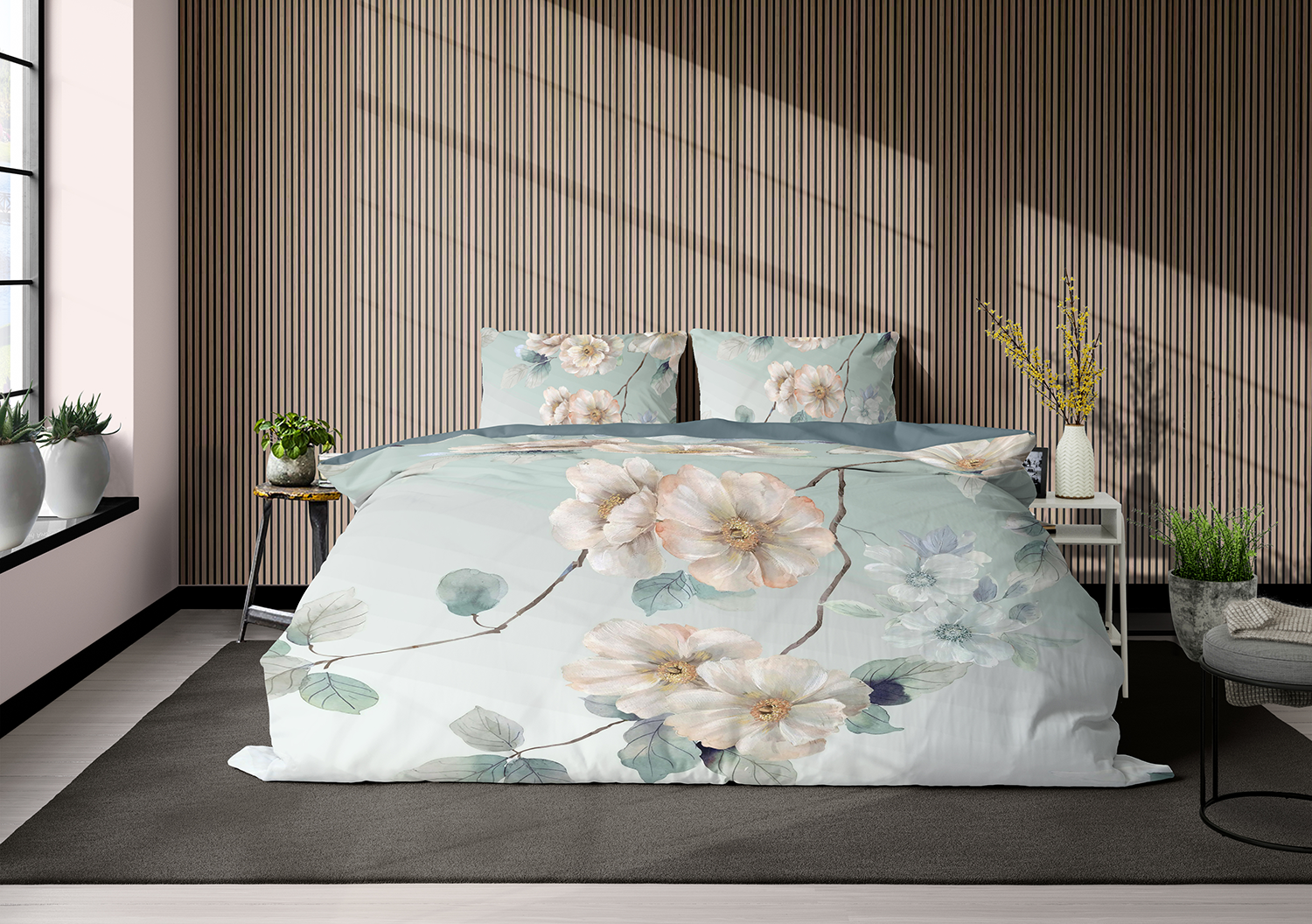 Eleganzzz Dekbedovertrek Micropercal Wildflower - light blue