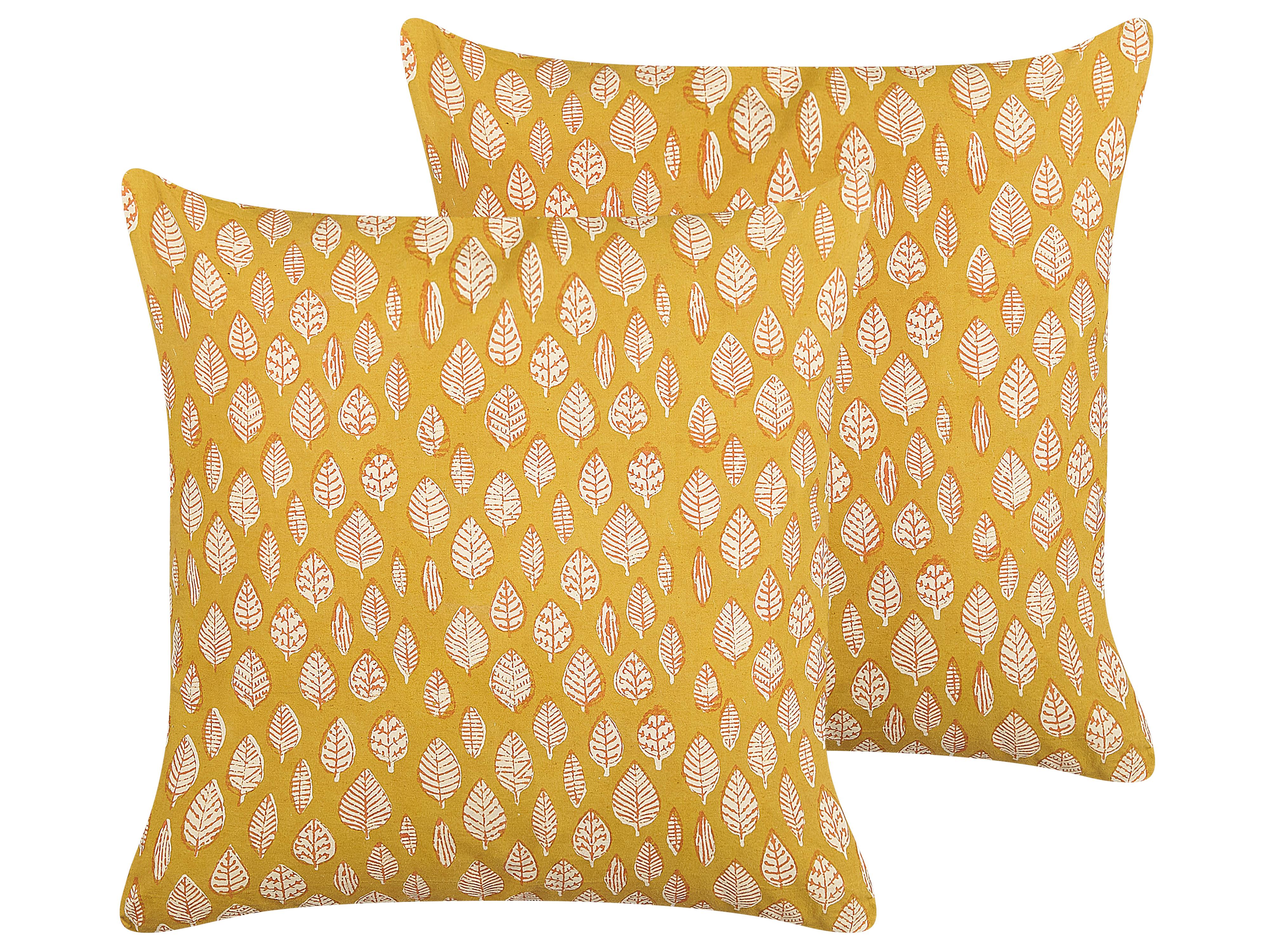 Throw Cushion GINNALA Cotton 45 x 45 cm Yellow Plant Pattern